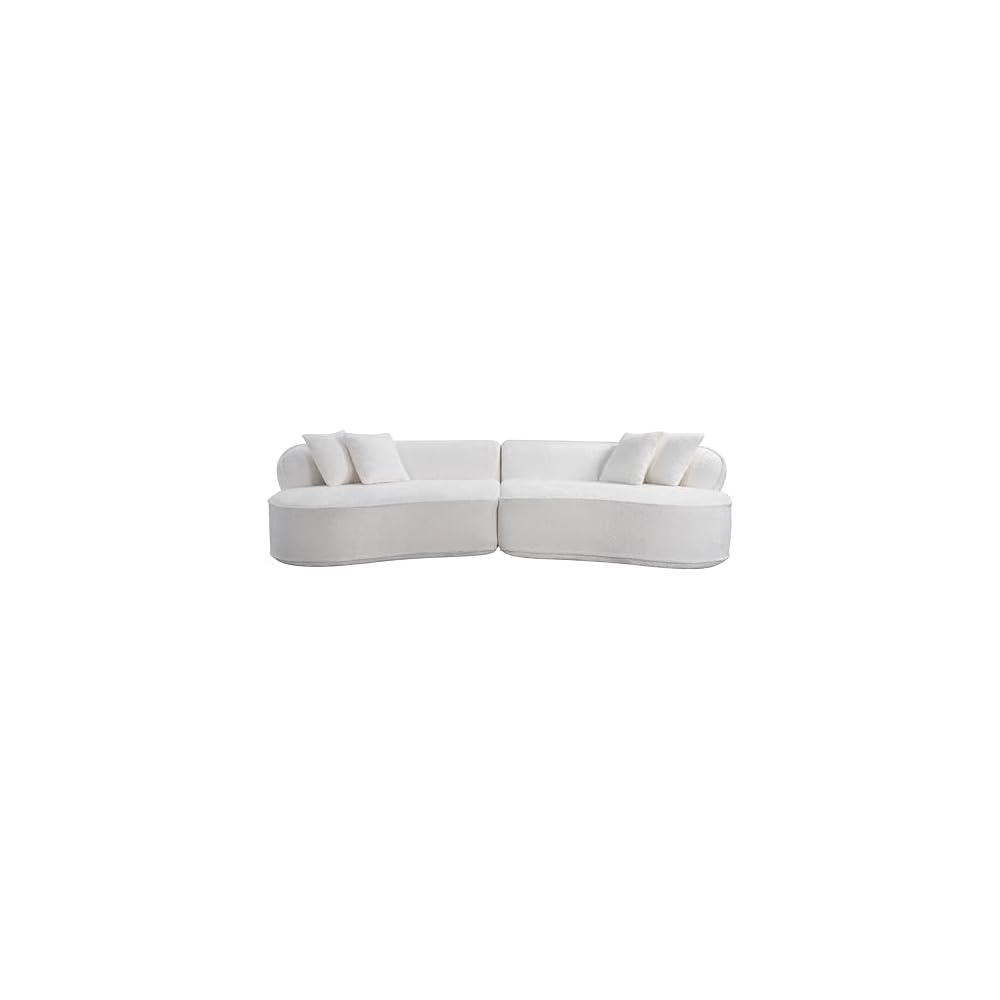 114" C-Shaped Chenille Sectional Sofa, White