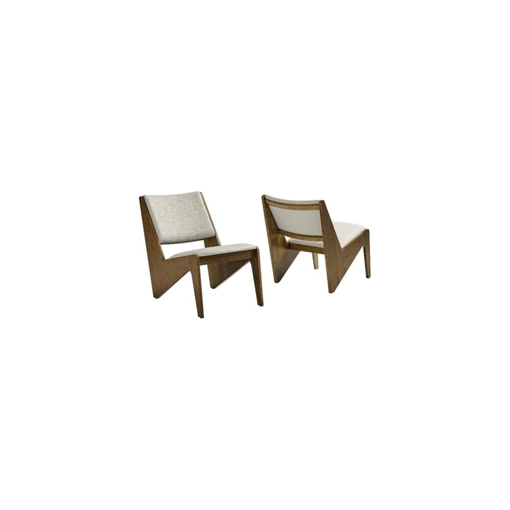 Modway Rylina Faux Leather Accent Chair Set of 2 in Weathered Oak Stone