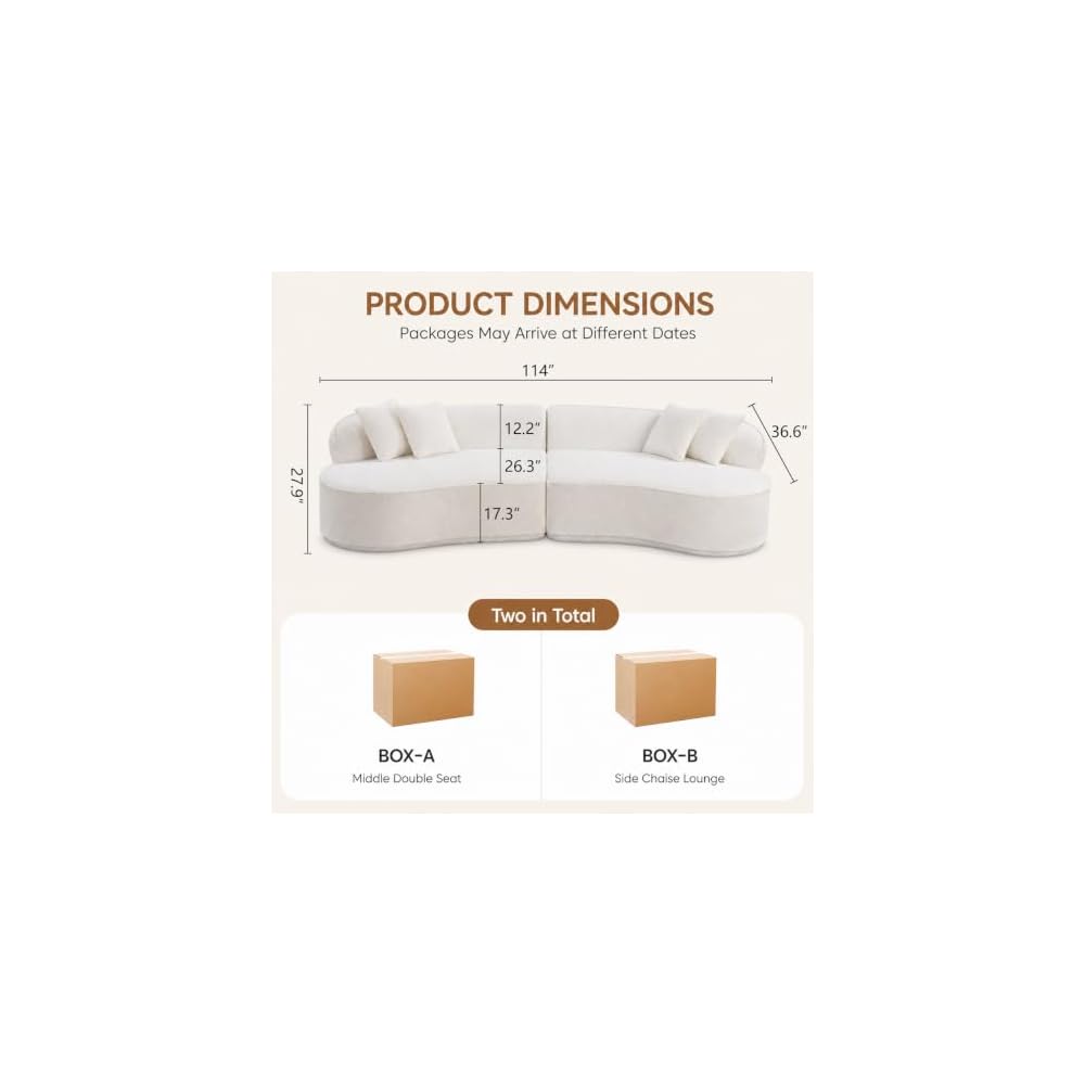 114" C-Shaped Chenille Sectional Sofa, White