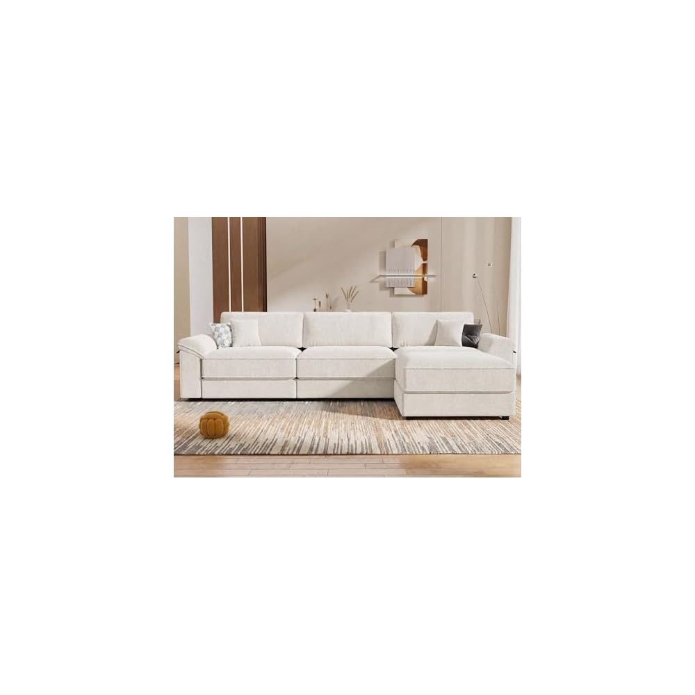Vipbear 118" Oversized Modular Sectional Couch for Living Room, L Shaped Sectional Sofa with Movable Ottoman, Premium Chenille Upholstery, Extra-Thick Seat Cushion, Beige