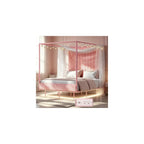 Queen Canopy Bed with Tall Headboard, Charging Station & LED Light (Pink)