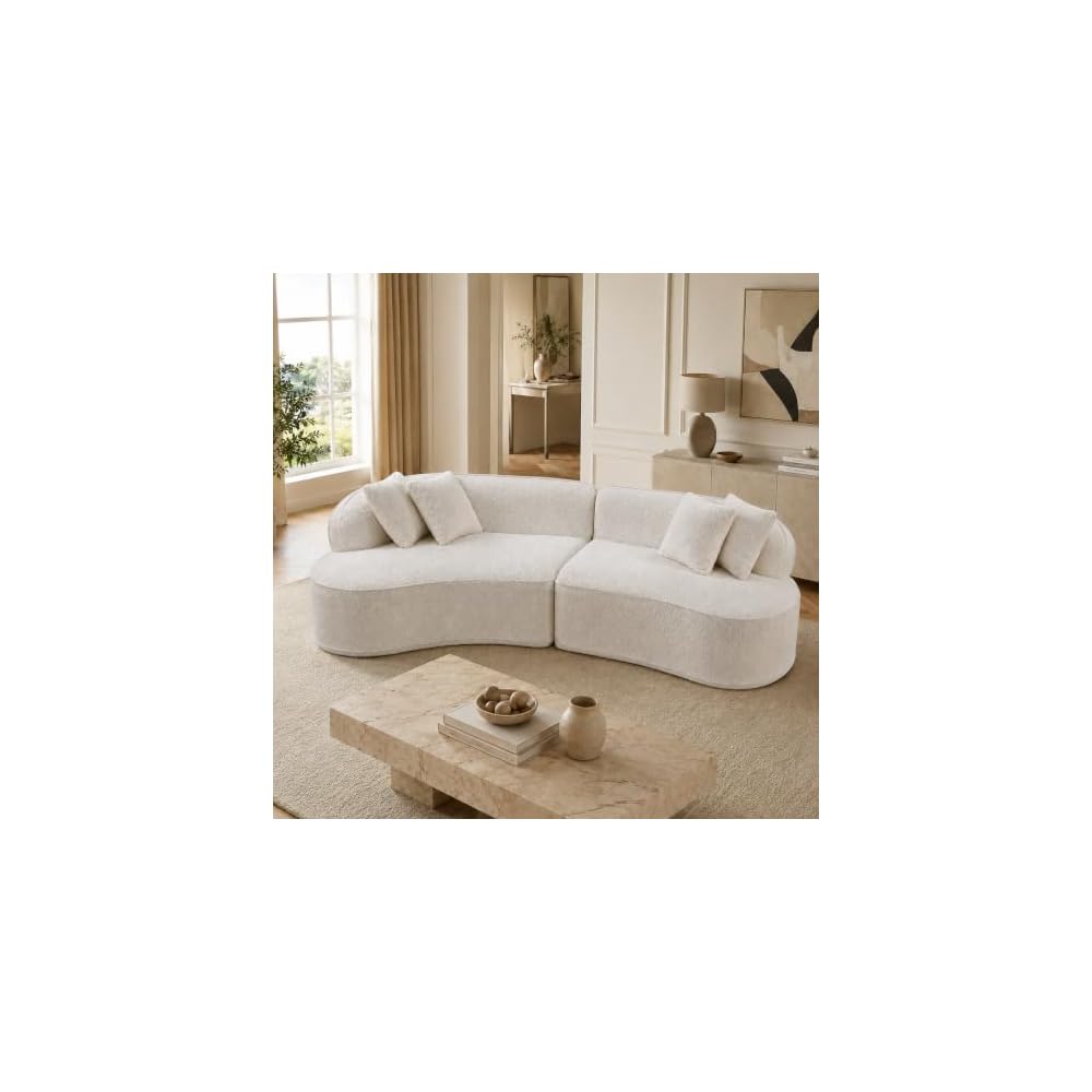 114" C-Shaped Chenille Sectional Sofa, White