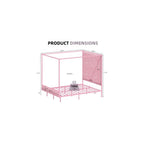 Queen Canopy Bed with Tall Headboard, Charging Station & LED Light (Pink)