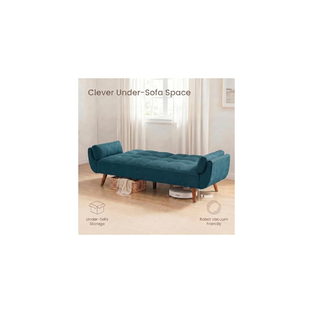 75" Convertible Futon Sofa Bed with Adjustable Backrest, Green