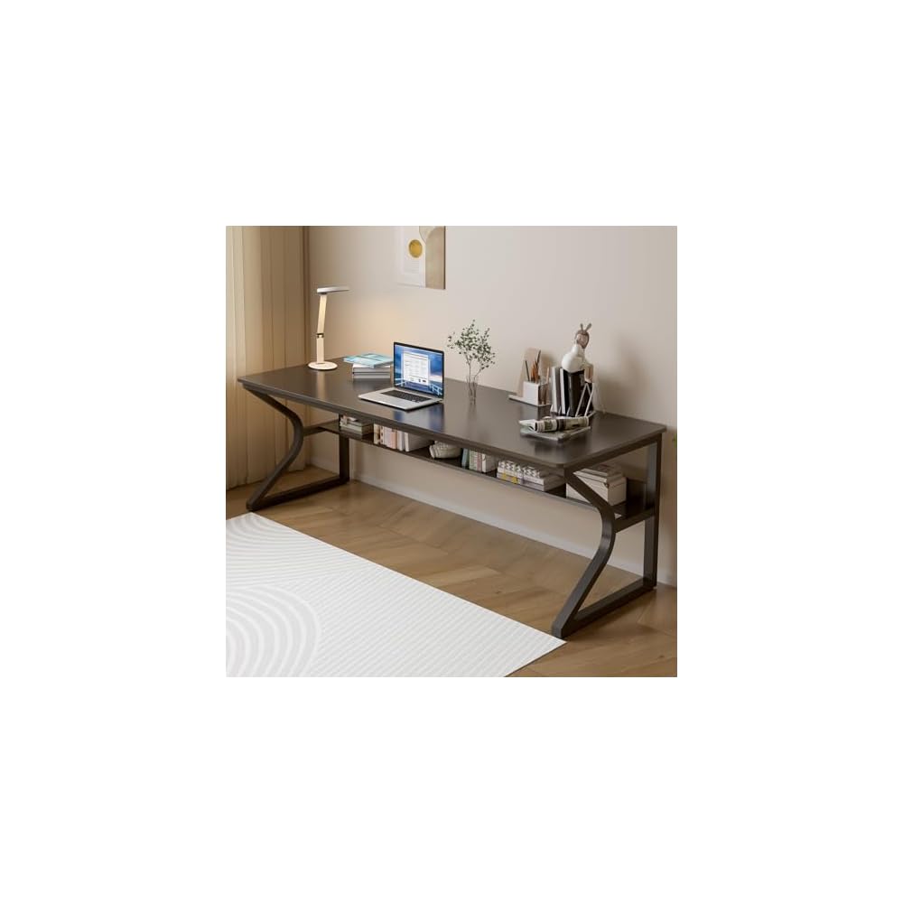OSCHF 63-Inch Extra Long Desk with Storage Shelf, Warm White