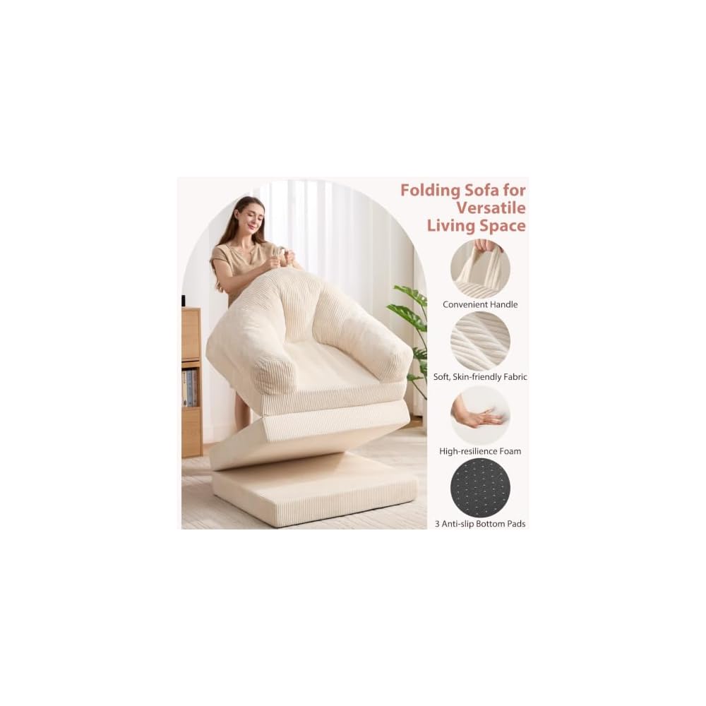 Folding Sofa Bed Convertible Sleeper Chair 2-in-1 Boneless Sofa