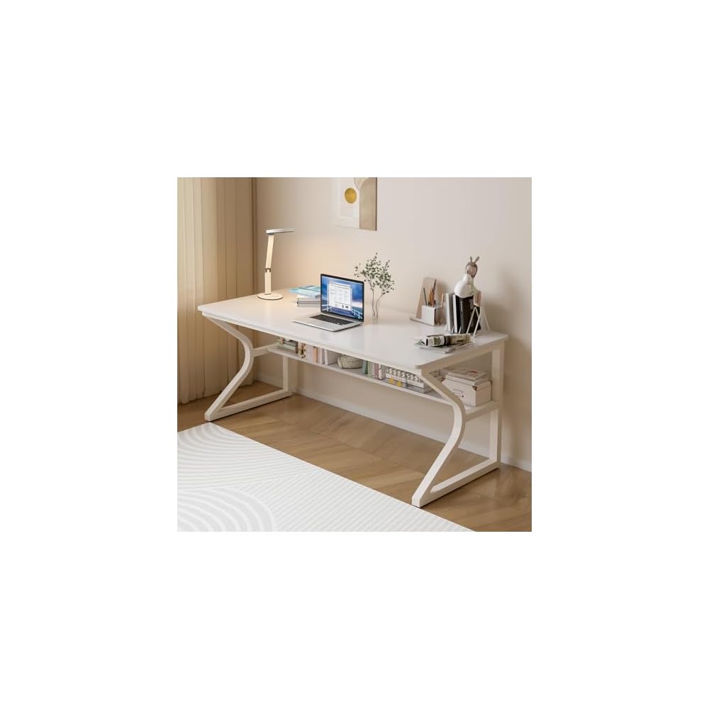 OSCHF 63-Inch Extra Long Desk with Storage Shelf, Warm White