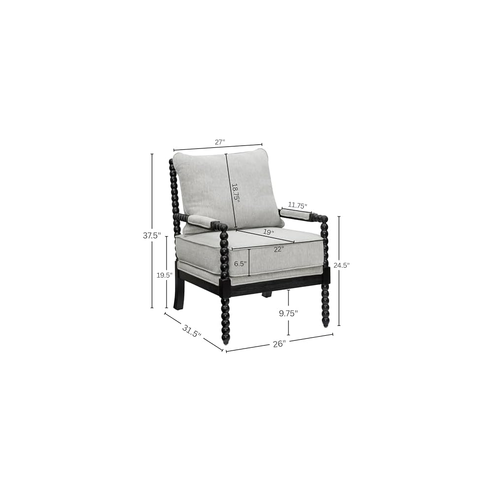 Roundhill Furniture Belvoir Upholstered Spool Accent Chair with Turned Wood Frame, Gray with Black Finish
