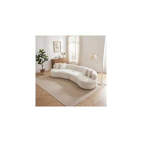 114" C-Shaped Chenille Sectional Sofa, White