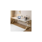 OSCHF 63-Inch Extra Long Desk with Storage Shelf, Warm White