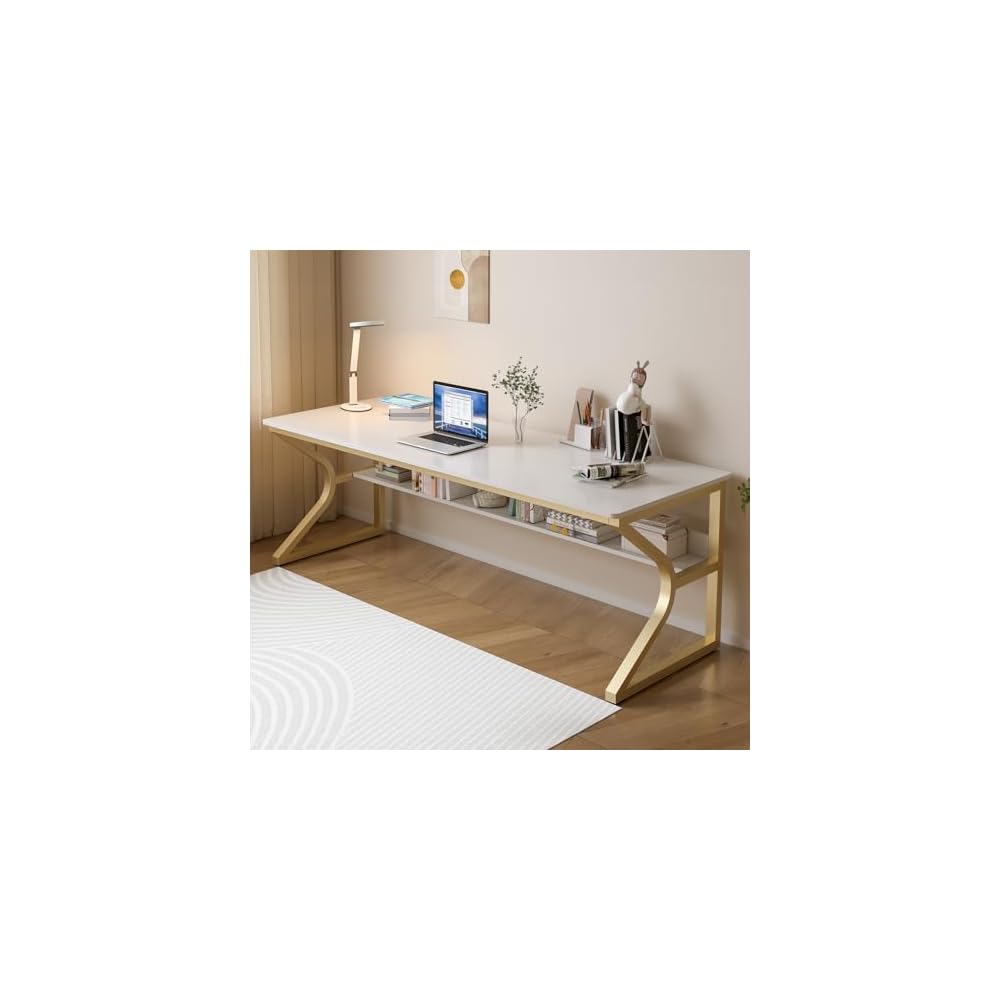 OSCHF 63-Inch Extra Long Desk with Storage Shelf, Warm White