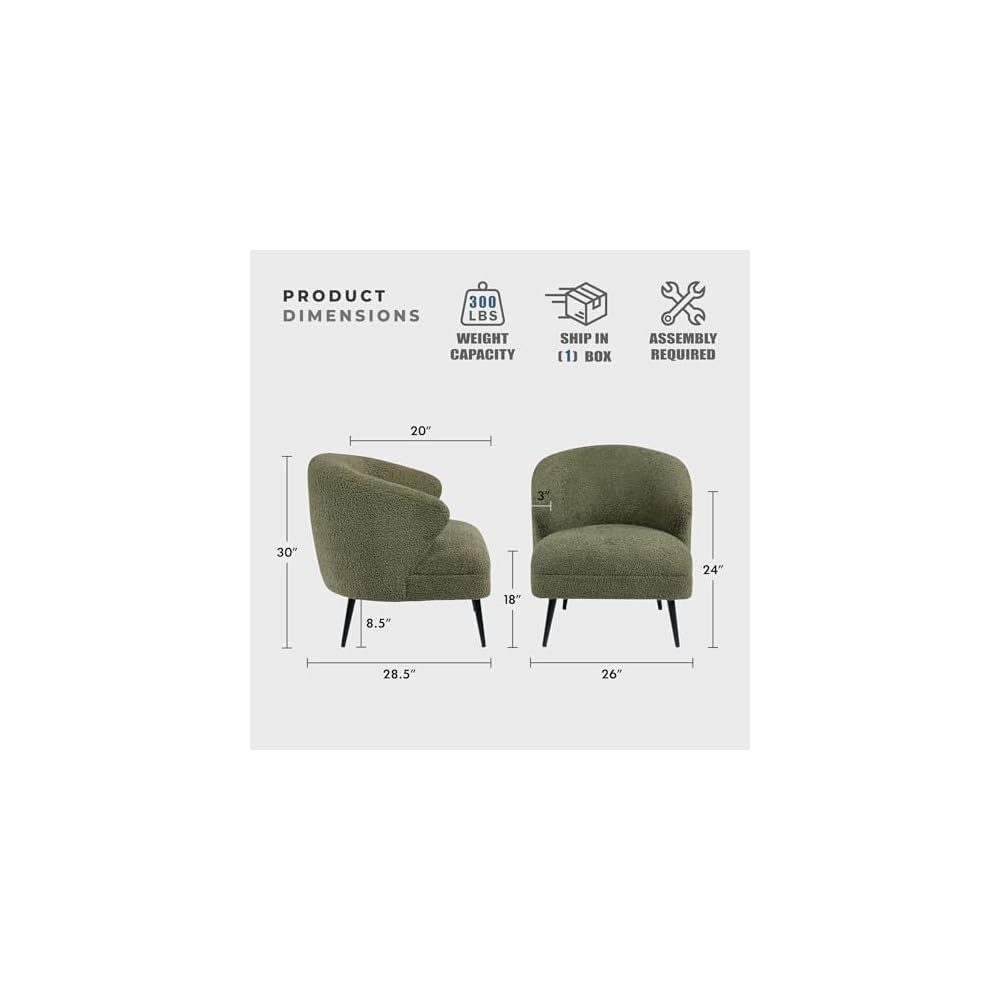 Lexicon Modern Accent Chair, Boucle Fabric Upholstered Single Sofa Chair with Curved Back for Living Room/Bedroom/Office/Apartment, Green