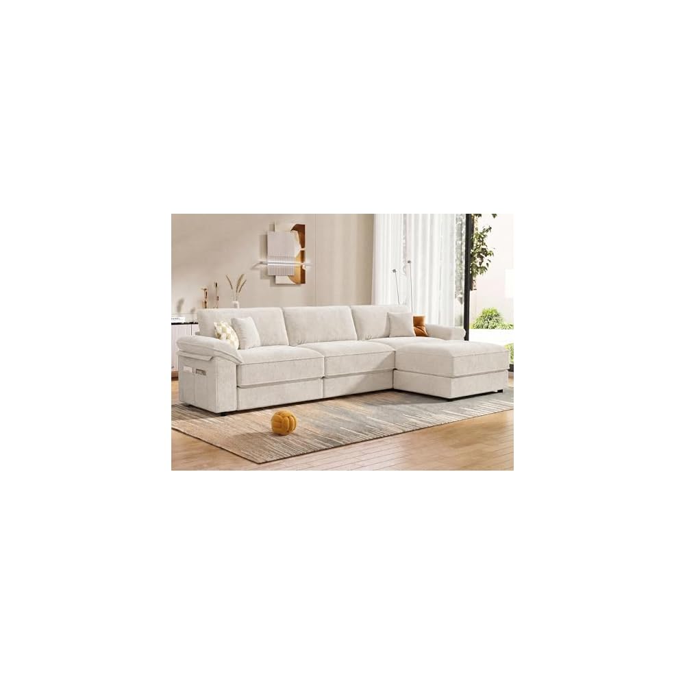Vipbear 118" Oversized Modular Sectional Couch for Living Room, L Shaped Sectional Sofa with Movable Ottoman, Premium Chenille Upholstery, Extra-Thick Seat Cushion, Beige