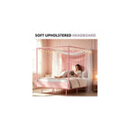 Queen Canopy Bed with Tall Headboard, Charging Station & LED Light (Pink)