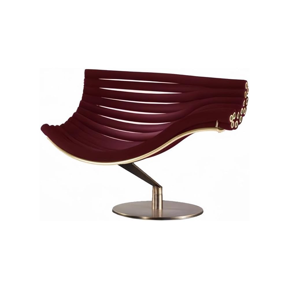 Modern Sculptural Lounge Chair with Ribbon Back Design, Luxury Velvet Accent Chair with Gold Base, Designer Armchair for Living Room, Hotel Lobby, Office Seating (Brown)