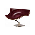 Modern Sculptural Lounge Chair with Ribbon Back Design, Luxury Velvet Accent Chair with Gold Base, Designer Armchair for Living Room, Hotel Lobby, Office Seating (Brown)