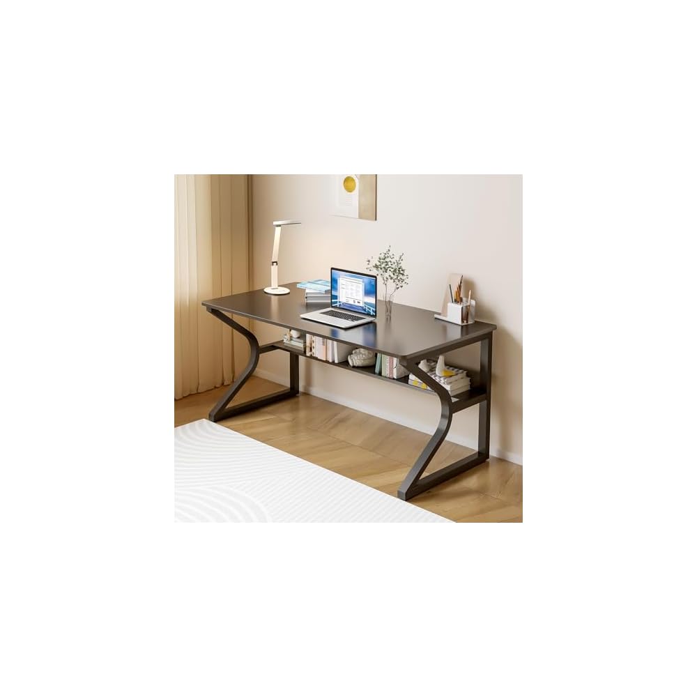 OSCHF 63-Inch Extra Long Desk with Storage Shelf, Warm White
