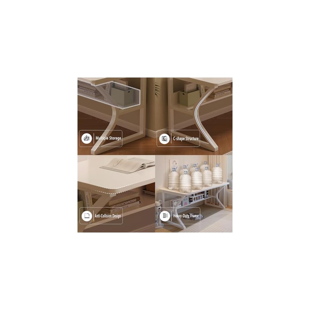 OSCHF 63-Inch Extra Long Desk with Storage Shelf, Warm White