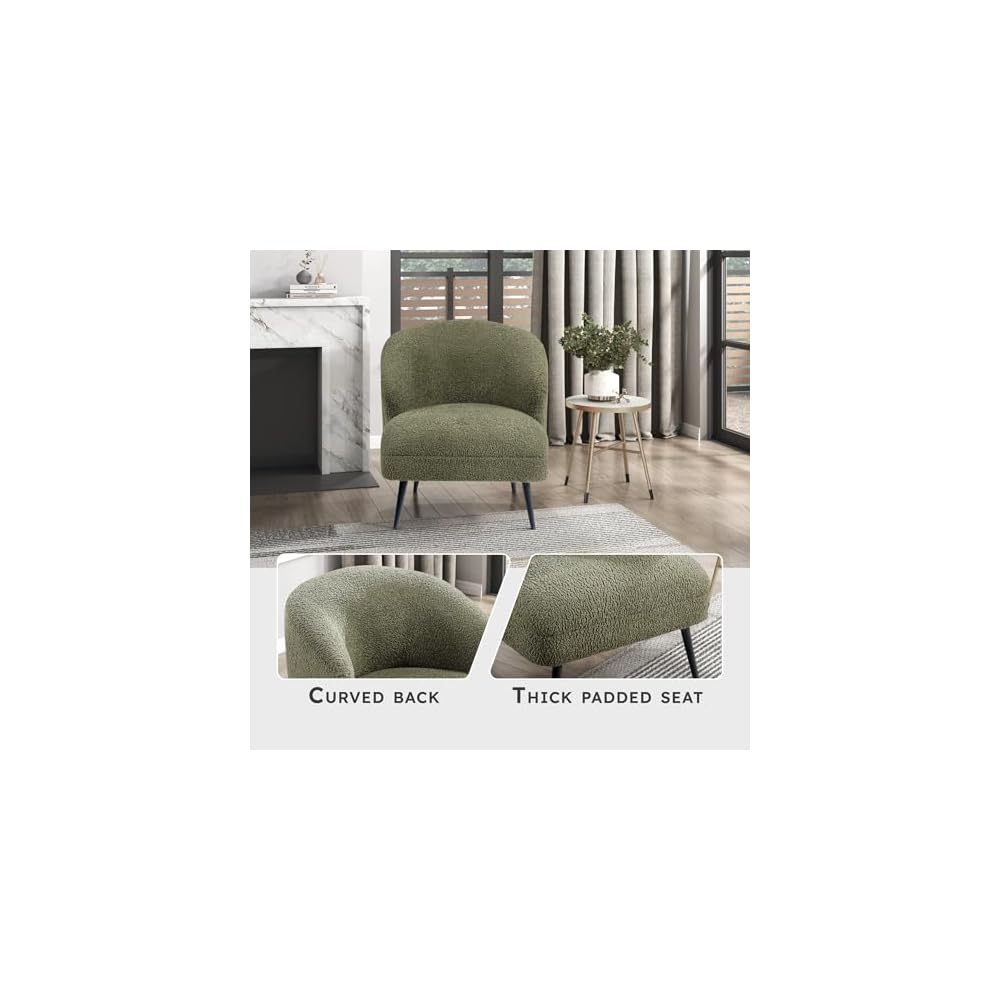 Lexicon Modern Accent Chair, Boucle Fabric Upholstered Single Sofa Chair with Curved Back for Living Room/Bedroom/Office/Apartment, Green