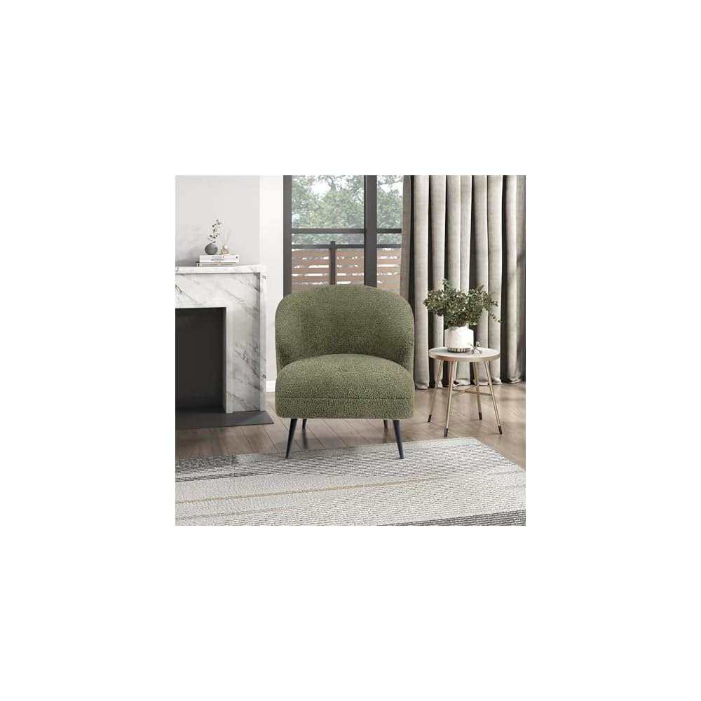 Lexicon Modern Accent Chair, Boucle Fabric Upholstered Single Sofa Chair with Curved Back for Living Room/Bedroom/Office/Apartment, Green