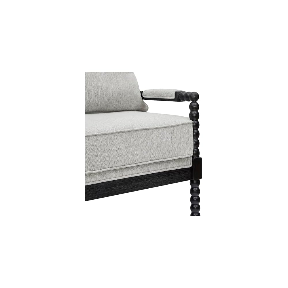Roundhill Furniture Belvoir Upholstered Spool Accent Chair with Turned Wood Frame, Gray with Black Finish