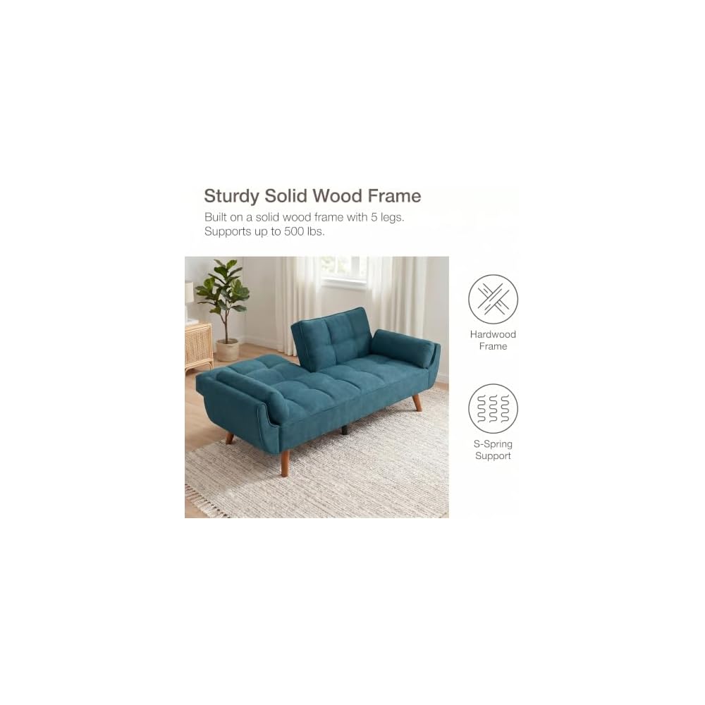 75" Convertible Futon Sofa Bed with Adjustable Backrest, Green