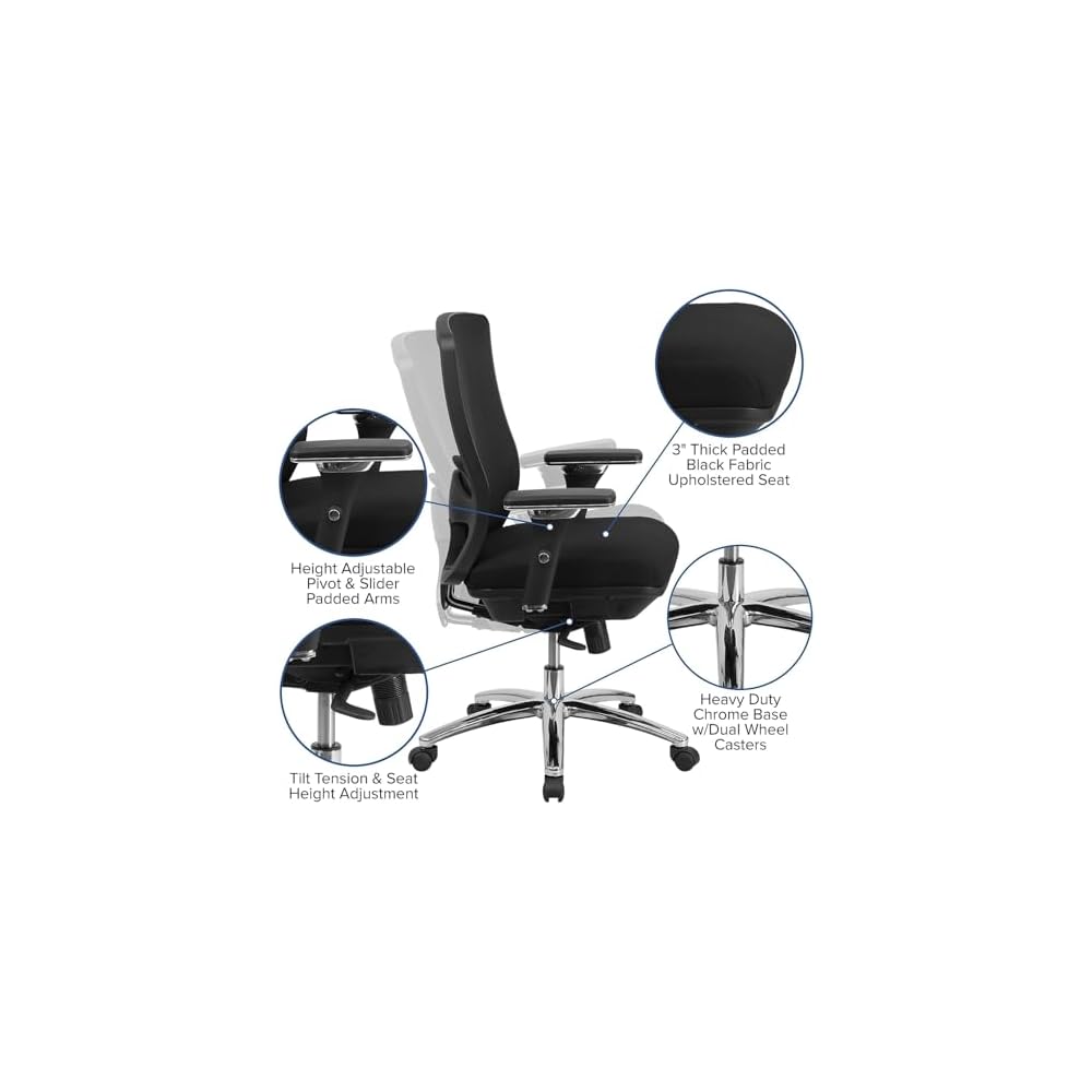 Scranton & Co Big and Tall Fabric Swivel Office Chair in Black