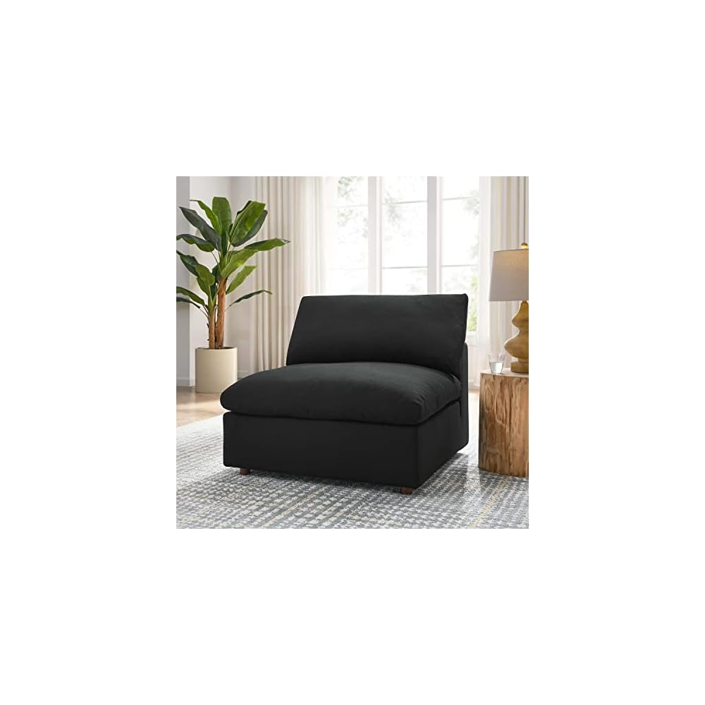 Modway Commix Fabric Down Filled Overstuffed Armless Chair in Black