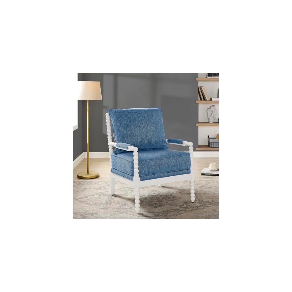 Roundhill Furniture Belvoir Upholstered Spool Accent Chair with Turned Wood Frame, Gray with Black Finish