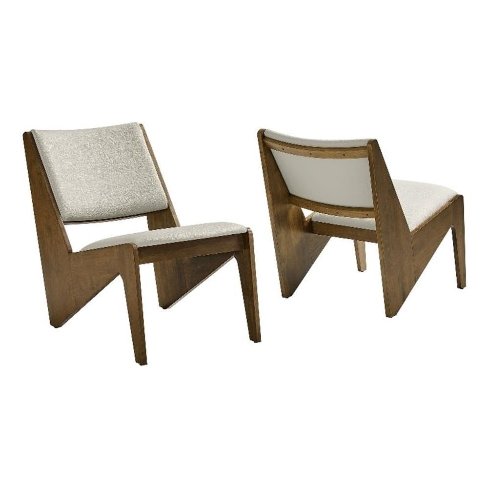 Modway Rylina Faux Leather Accent Chair Set of 2 in Weathered Oak Stone