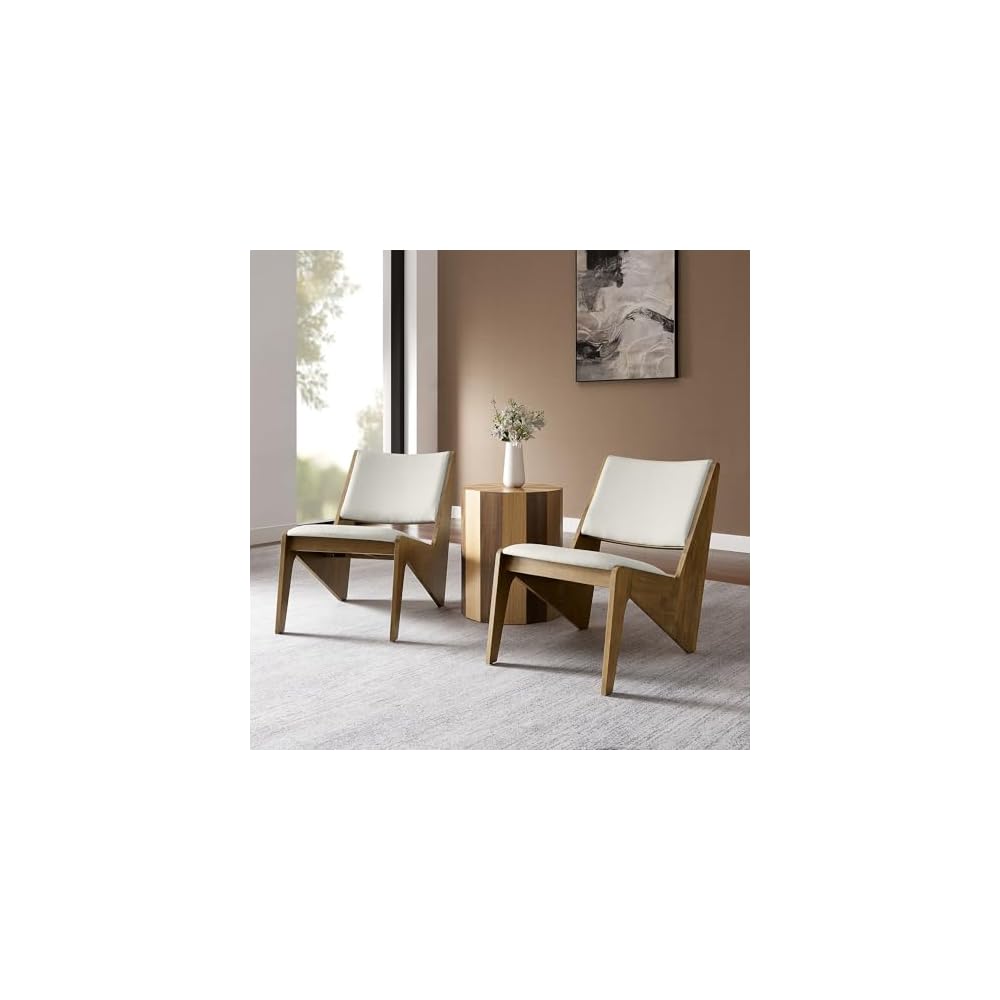 Modway Rylina Faux Leather Accent Chair Set of 2 in Weathered Oak Stone
