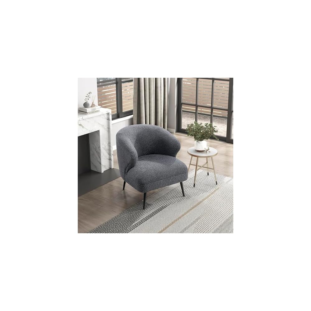 Lexicon Modern Accent Chair, Boucle Fabric Upholstered Single Sofa Chair with Curved Back for Living Room/Bedroom/Office/Apartment, Green