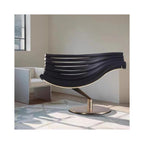 Modern Sculptural Lounge Chair with Ribbon Back Design, Luxury Velvet Accent Chair with Gold Base, Designer Armchair for Living Room, Hotel Lobby, Office Seating (Brown)