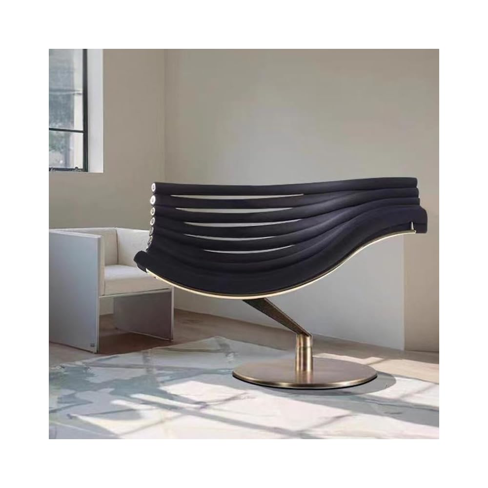 Modern Sculptural Lounge Chair with Ribbon Back Design, Luxury Velvet Accent Chair with Gold Base, Designer Armchair for Living Room, Hotel Lobby, Office Seating (Brown)