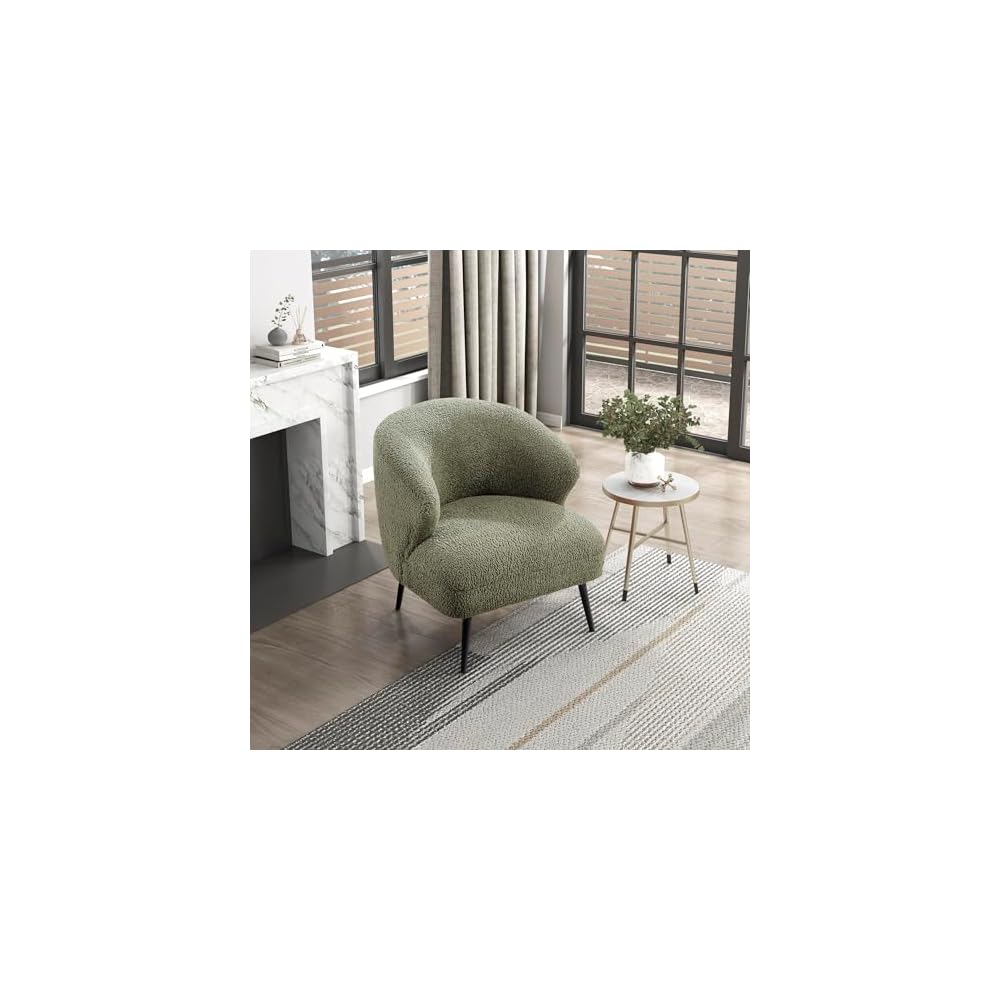Lexicon Modern Accent Chair, Boucle Fabric Upholstered Single Sofa Chair with Curved Back for Living Room/Bedroom/Office/Apartment, Green