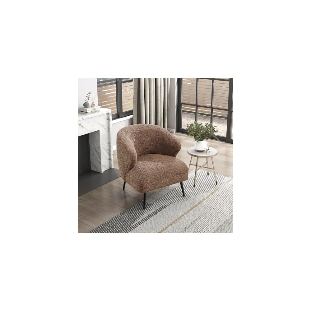 Lexicon Modern Accent Chair, Boucle Fabric Upholstered Single Sofa Chair with Curved Back for Living Room/Bedroom/Office/Apartment, Green