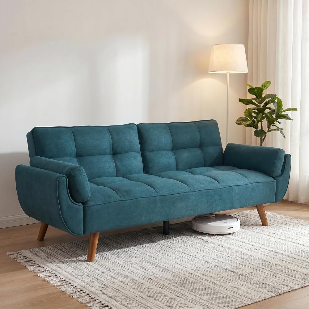 75" Convertible Futon Sofa Bed with Adjustable Backrest, Green