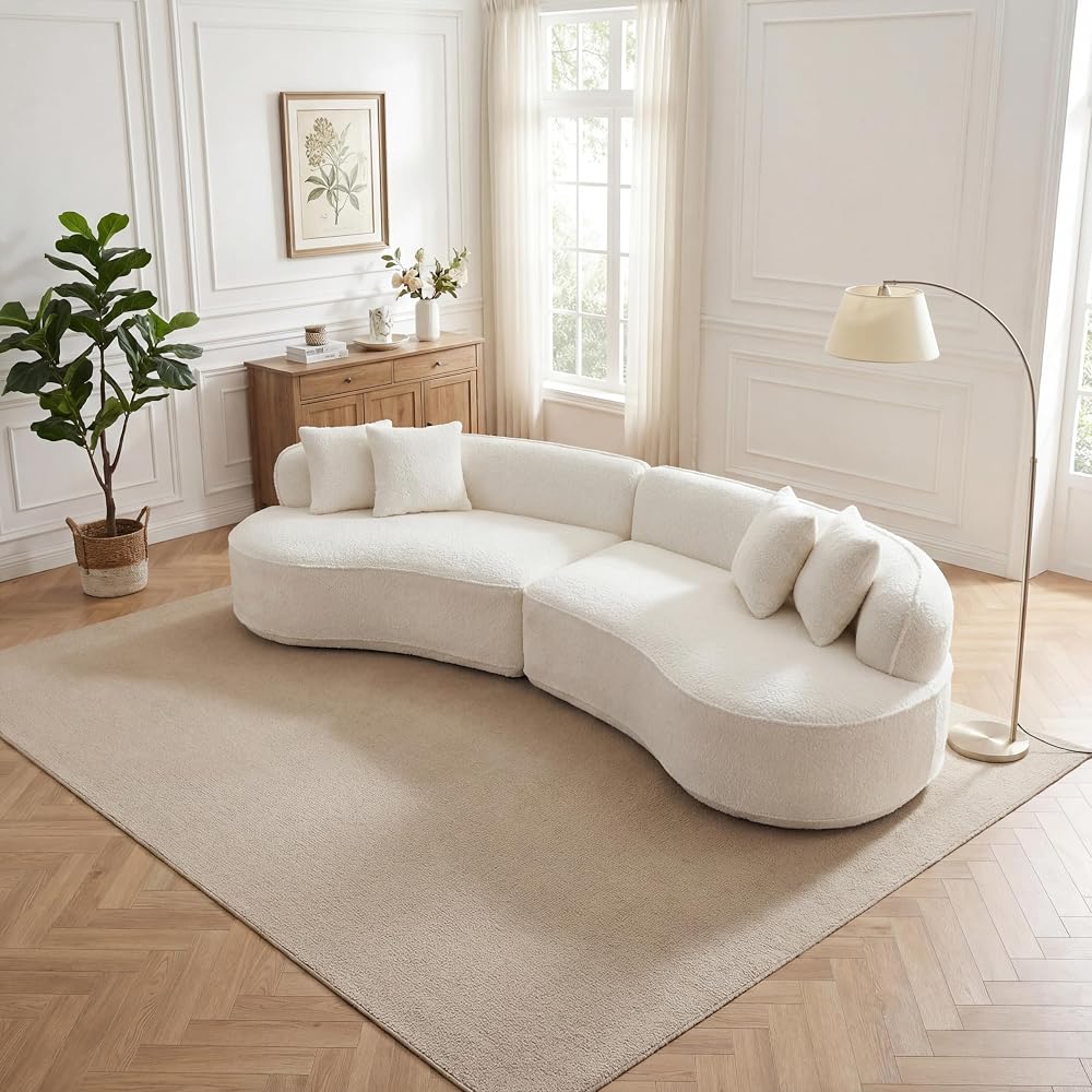 114" C-Shaped Chenille Sectional Sofa, White